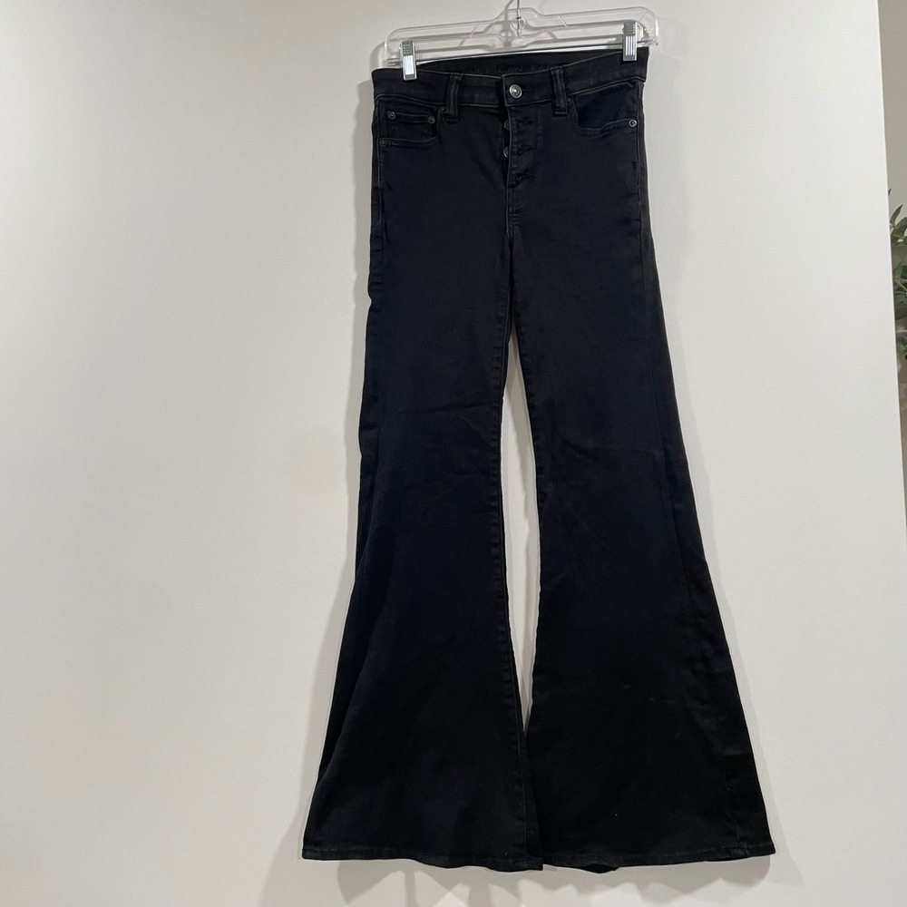 American Eagle Festival Flare‎ Black High Rise Button Fly Jeans Size 0 (28x30)